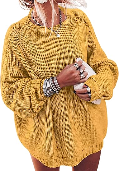 omen's Oversized Sweaters Batwing Sleeve Mock Neck Jumper Tops Chunky Knit Pullover Sweater